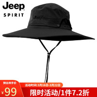 Jeep 吉普 帽子男士渔夫帽大檐遮阳帽男女士通用款休闲户外登山运动太阳帽A0253 黑色