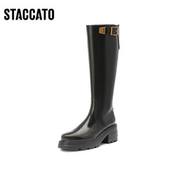 STACCATO 思加图 冬季新款马鞍靴加绒复古骑士靴西部靴长筒靴女EEZ19DG3