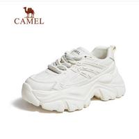 CAMEL 骆驼 老爹鞋女网布皮面拼接双系带厚底休闲鞋 L24S283079 米白 36