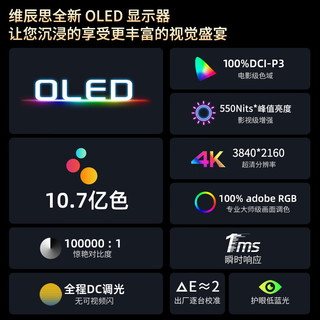 维辰思 便携式显示器4K Oled自发光屏幕电脑主机笔记本Switch手机XboxPs5外接拓展游戏办副屏 13.3英寸 OLED 4K 全贴合触摸版