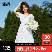 Semir 森马 [万华录]连衣裙女蝴蝶结少女感2023夏初恋肌理碎花109323114007