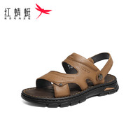 红蜻蜓 凉鞋男2024夏季舒适凉拖鞋中老年人沙滩鞋 WTT24016黄棕色38