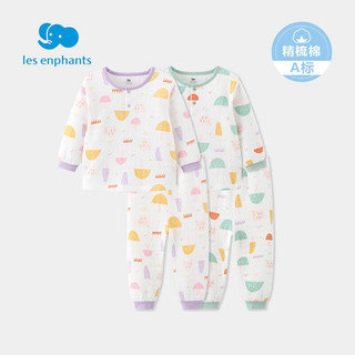 丽婴房（Les enphants）童装儿童内衣套装空气层保暖舒适睡衣套装可爱印图内衣裤 两粒扣套装/紫色 80CM/1岁
