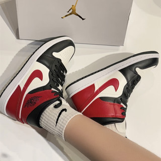 耐克（NIKE）休闲鞋女鞋2024春季运动鞋Air Jordan 1 AJ1中帮篮球鞋 BQ6472-160黑红脚趾 39