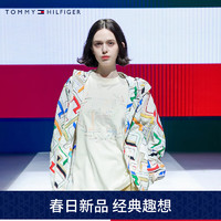 TOMMY HILFIGER  24春季女纯棉时尚彩色刺绣宽松针织短袖上衣WW0WW41216 米白色AEF XS