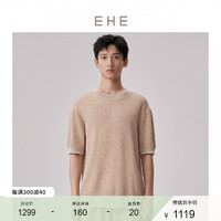EHE男装 2024春季有机棉宽松休闲短袖针织衫男 米黄，尺码：L