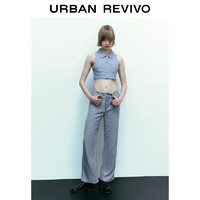 UR季女装时尚设计感棋盘格直筒牛仔长裤UWJ832063 蓝色格子