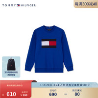 TOMMY HILFIGER24春季童装男简约休闲旗标刺绣圆领套头卫衣TH2412010 蓝色432 S/140cm