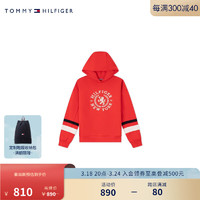 TOMMY HILFIGER24春季童装女美式学院徽章刺绣撞色连帽卫衣TH2412080 红色106 S/140cm