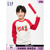 Gap男女童冬季LOGO纯棉运动长袖T恤892277儿童装上衣 红白撞色 130cm(S) 亚洲尺码