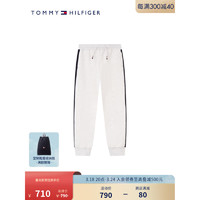 TOMMY HILFIGER24春季童装男抽绳腰撞色侧边束脚针织卫裤TH2412023 白色B10 L/160cm