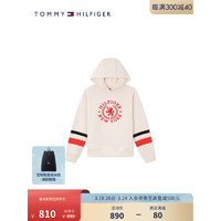 TOMMY HILFIGER24春季童装女美式学院徽章刺绣撞色连帽卫衣TH2412080 米白色214 S/140cm