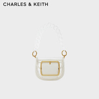 CHARLES & KEITH CHARLES&KEITH质感链条饰果冻透明斜挎马鞍包包女包女士CK2-80270686 White白色 S