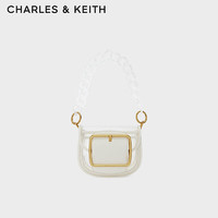 CHARLES & KEITH CHARLES&KEITH;质感链条饰果冻透明斜挎马鞍包包女包女士CK2-80270686 White白色 S