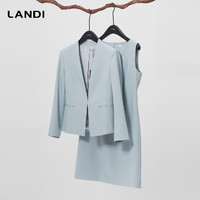 LANDI 兰帝 [高定裁剪]LANDI新中式雾冰蓝无领修身西装上衣女外套2024春新品