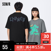 Semir 森马 短袖T恤男2023夏季卡通情侣纯棉休闲风宽松针织上衣109323100208