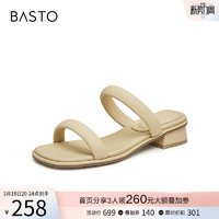 BASTO 百思图 夏季新款商场同款时尚简约一字拖粗跟女拖鞋A5179BT3