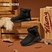SKECHERS 斯凯奇 冬季女鞋加绒雪地靴软底舒适黑色短筒靴