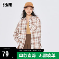 Semir 森马 长袖衬衫女中长款宽松衣服春秋复古格子衬衣港风102522105002 L