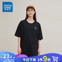 JEANSWEST 真维斯 女装秋冬新款女式休闲舒适纯棉针织时尚圆领短袖T恤YU 黑色8010 175/96A/M