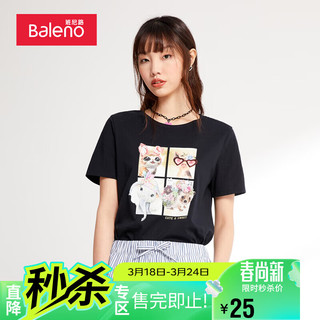 班尼路（Baleno）夏季甜美圆领印花短袖女T 00A S 