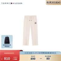 TOMMY HILFIGER24新款春季童装女纯棉徽章刺绣抽绳阔腿针织长裤TH2412085 米白色214