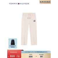 TOMMY HILFIGER24春季童装女纯棉徽章刺绣抽绳阔腿针织长裤TH2412085 米白色214 M/150cm