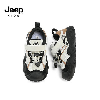 Jeep吉普女童鞋春季2024男童软底防滑休闲儿童运动鞋网面老爹鞋 摩卡棕/象牙白 28码 鞋内长约18.6cm