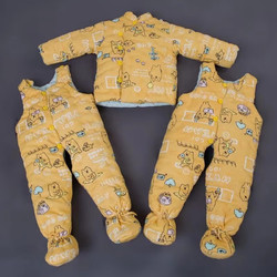 相思桐冬季宝宝棉衣套装包脚婴儿秋冬棉花保暖棉服婴幼儿棉袄棉裤两件套 黄色小熊(精梳) 包脚 80 适合5-10个月