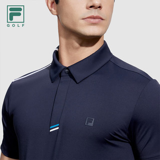 FILA 斐乐男子针织短袖POLO衫2024夏防晒高尔夫运动上衣 潮汐蓝-DB 170/92A/M