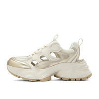 百丽复古休闲鞋女24夏季新款厚底增高运动风老爹鞋B1827BM4预售 米色/金色-