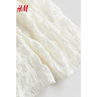 H&M2024春季童装女童短袖圆领可爱泡泡袖连衣裙1216824 白色 120/64