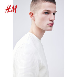 H&M2024春季男装简约风潮流时尚休闲标准版型罗纹T恤1222750 白色 175/108A L