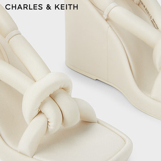 CHARLES&KEITH24春季绕绳粗条带厚底坡跟凉鞋女CK1-80580146 粉白色Chalk 35