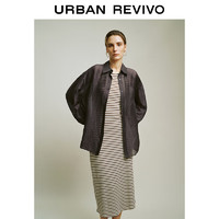 URBAN REVIVO UR2024夏季女装简约翻领宽松薄款长袖罩衫衬衫UWH240037 咖啡色 XS