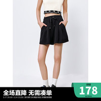 太平鸟高腰休闲运动短裤2024年夏季黑色显瘦宽松白色阔腿裤子 黑色 S