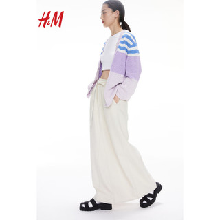 H&M女装2024春季女士简约时尚宽松斜纹布长款半身裙1234389 奶油色 170/88A