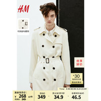 H&M女装外套2024春季小香风时尚气质千金双排扣风衣1037529 奶油色 170/104A