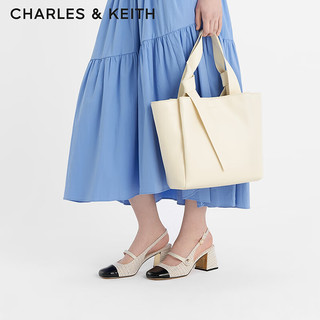 CHARLES&KEITH24春法式拼色方头粗跟玛丽珍鞋CK1-60361507 Cream奶白色 34