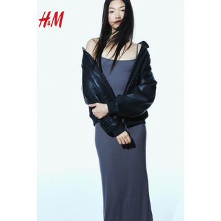 H&M2024春季女装修身吊带无袖罗纹长款连衣裙1224416 棕色/渐变色 155/80A XS