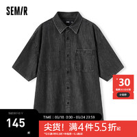 森马（Semir）短袖衬衫男2024夏季时尚宽松翻领上衣潮流复古工装风牛仔 牛仔灰28101 185/100A/XXL