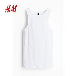 H&M 女装背心吊带2024春季时尚舒适简约修身罗纹背心1209456 白色 155/80A