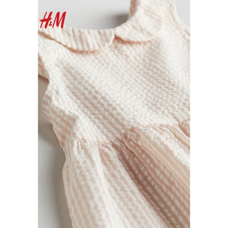 H&M2024春季童装女童棉质连衣裙1020977 浅灰粉色/条纹 120/64