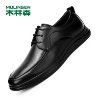 MULINSEN 木林森 男鞋牛皮商务休闲透气舒适系带平底爸爸鞋 SS237109