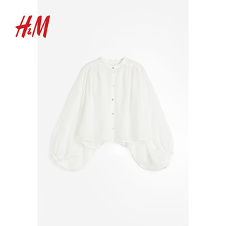 H&M女士衬衫2024春灯笼袖苎麻上衣1226955 白色 165/96A M