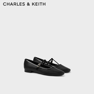 CHARLES&KEITH24春季CK1-70900508法式T字带浅口平底玛丽珍鞋 Black黑色 37
