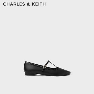 CHARLES&KEITH24春季CK1-70900508法式T字带浅口平底玛丽珍鞋 Black黑色 37