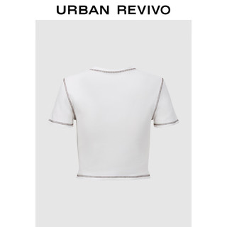 UR2024夏季女装休闲撞色明线印花短款修身短袖T恤UWL440096 本白 M