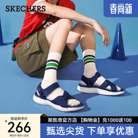 SKECHERS 斯凯奇 官方2021春季魔术贴露趾凉鞋男子运动休闲沙滩鞋51722 51722-NVY 海军蓝色 42