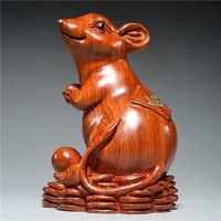 KITC 花梨木雕老鼠摆件十二生肖装饰工艺品